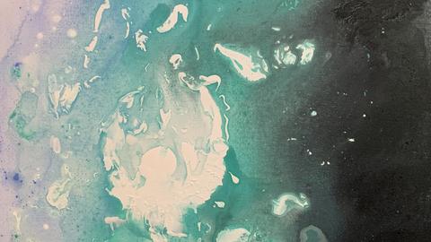 Abstract Painting with blue, purple, and green