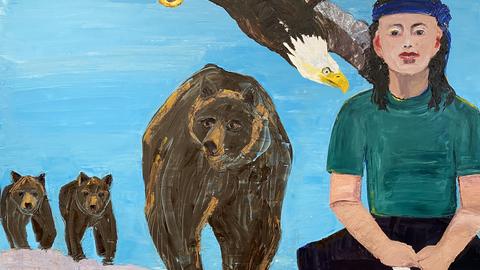 Painting of animals and a Native American person