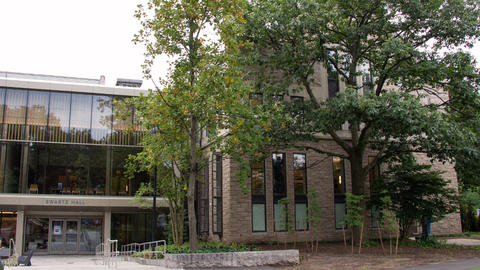 Swartz Hall main entrance and the HDS Library wing of the building